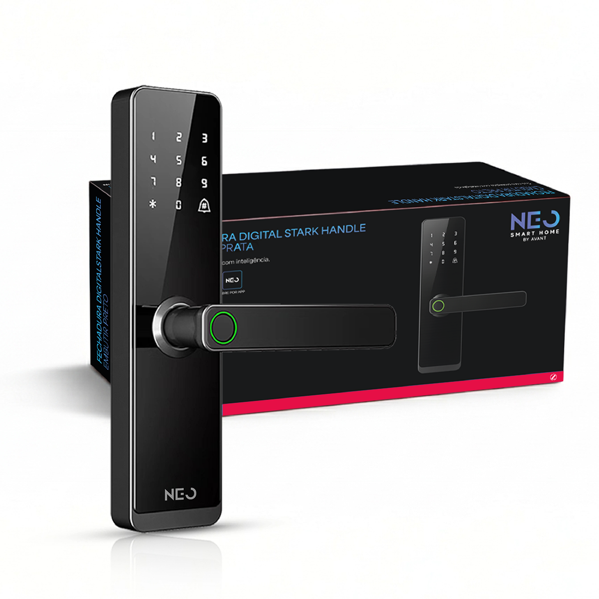 Fechadura Digital Inteligente Stark Handle Embutir Biometria Zigbee Preto Neo