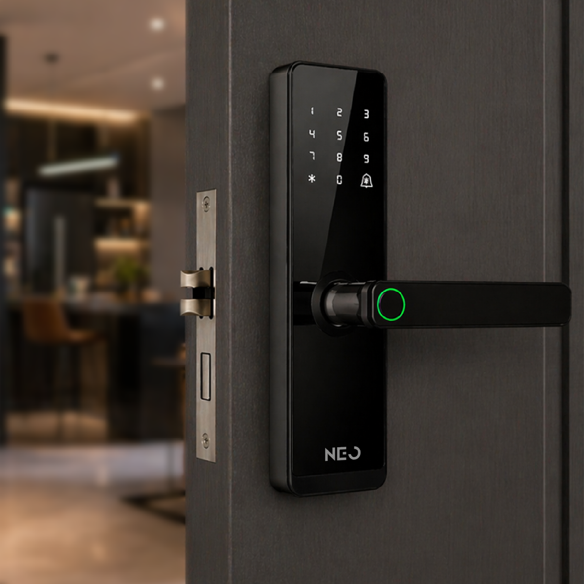 Fechadura Digital Inteligente Stark Handle Embutir Biometria Zigbee Preto Neo