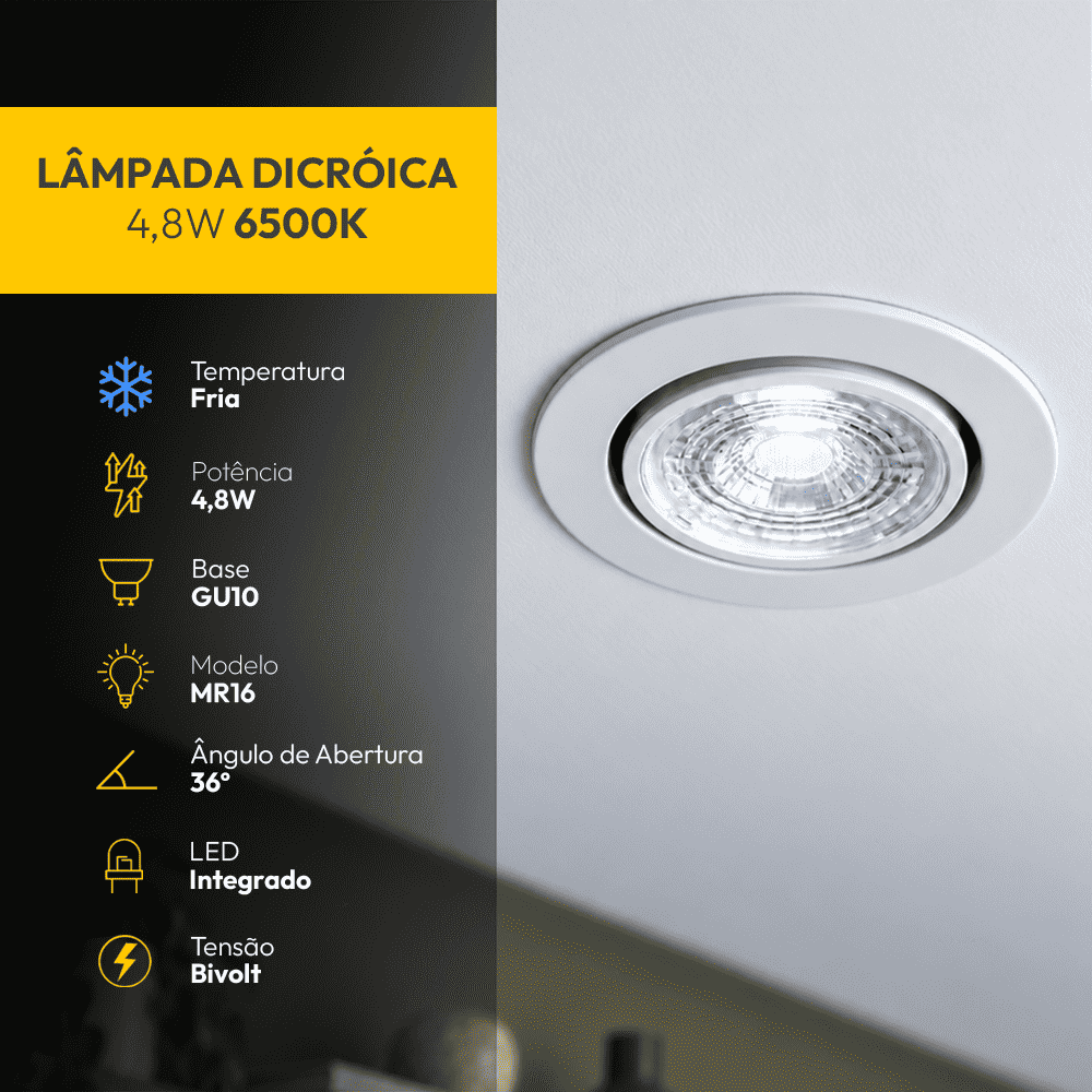 Lâmpada Led Dicróica MR16 4,8w 6500k Branco Frio GU10 Bivolt Alut
