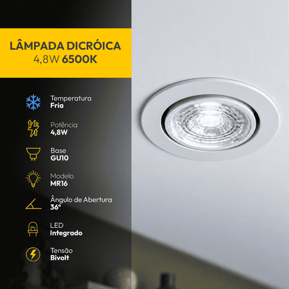 Lâmpada Led Dicróica MR16 4,8w 6500k Branco Frio GU10 Bivolt Alut