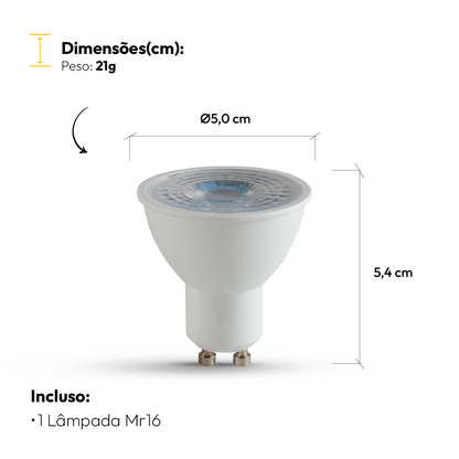 Lâmpada Led Dicróica MR16 4,8w 6500k Branco Frio GU10 Bivolt Alut