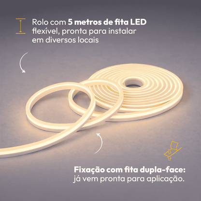 5m Fita Led Sotille Neon 20w 3000k Branco Quente 12v Alut - NEO Avant