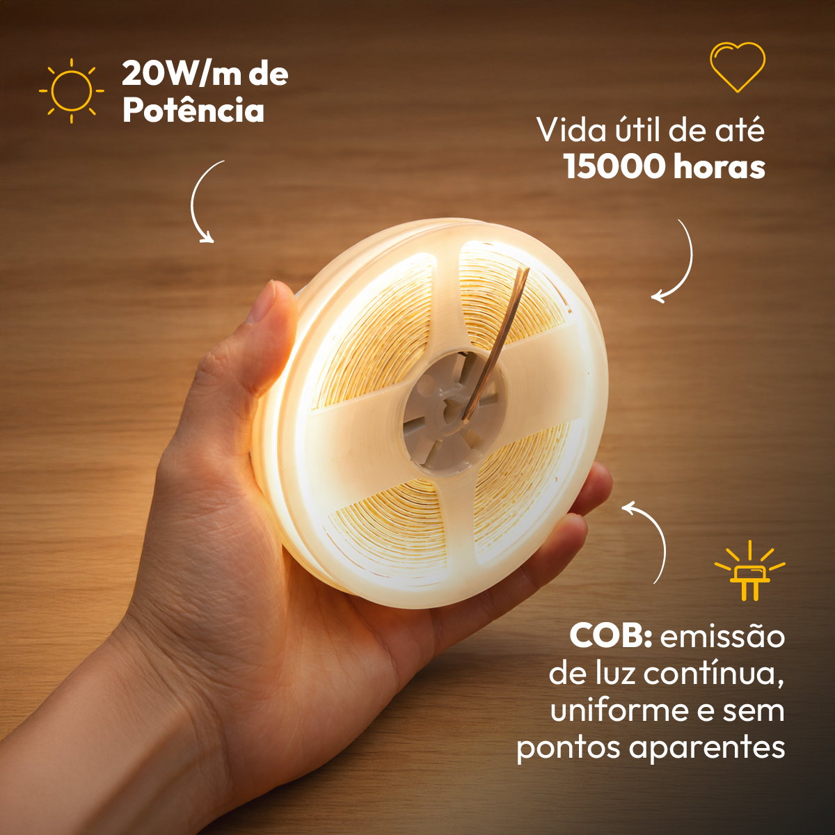 Fita Led 5M Audace Cob 15w 3000k Branco Quente 12v Alut By Avant
