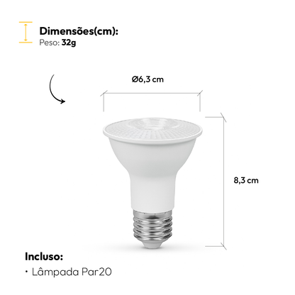Lâmpada Led Par20 7w 3000k Branco Quente E27 Bivolt Branco Alut