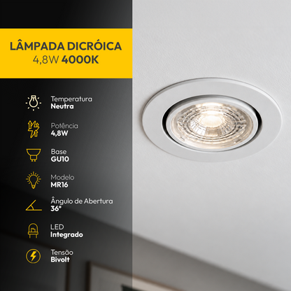 Lâmpada Led Dicróica MR16 4,8w 4000K Branco Neutro GU10 Bivolt Alut