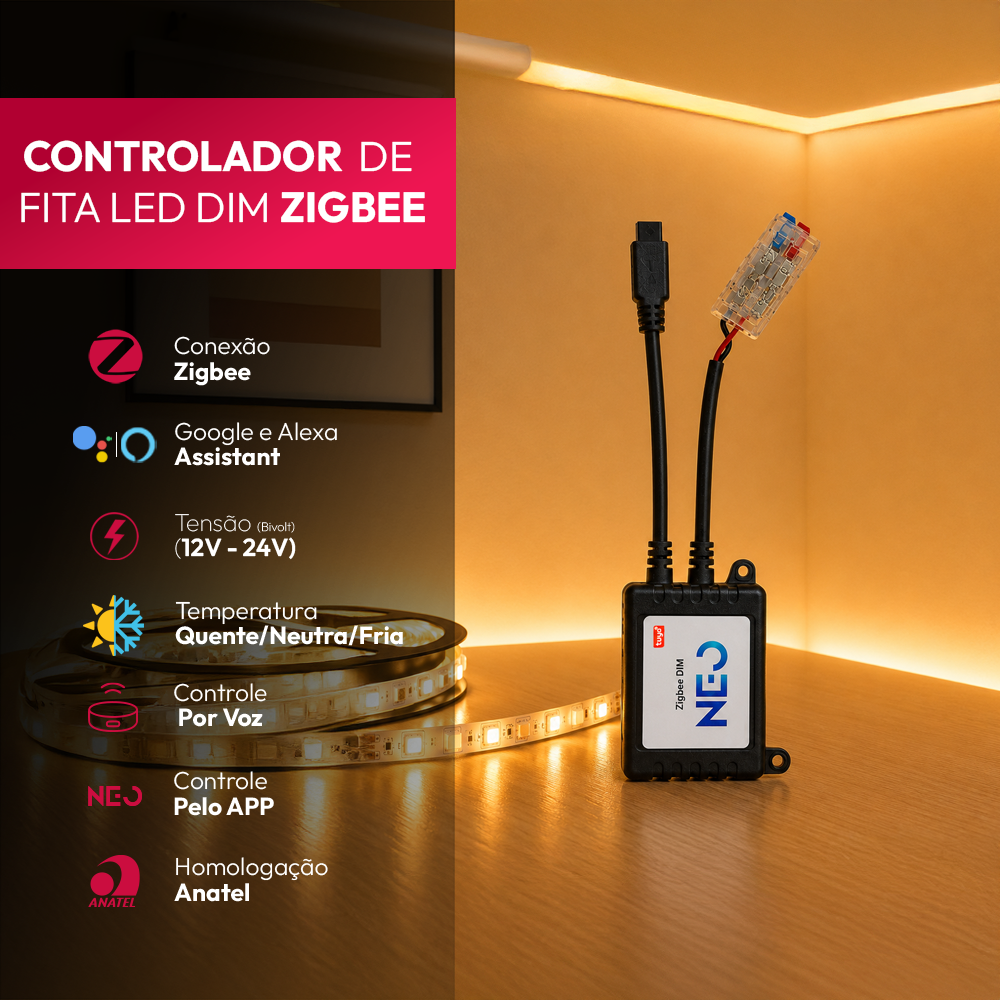 Controlador de Fita Led Inteligente Zigbee Branco Quente/Frio Neo