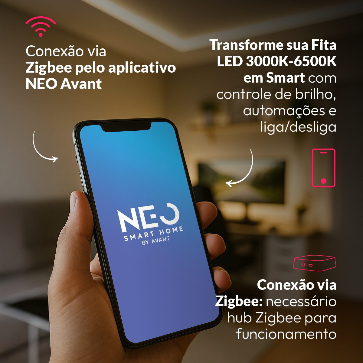 Controlador de Fita Led Inteligente Zigbee Branco Quente/Frio Neo
