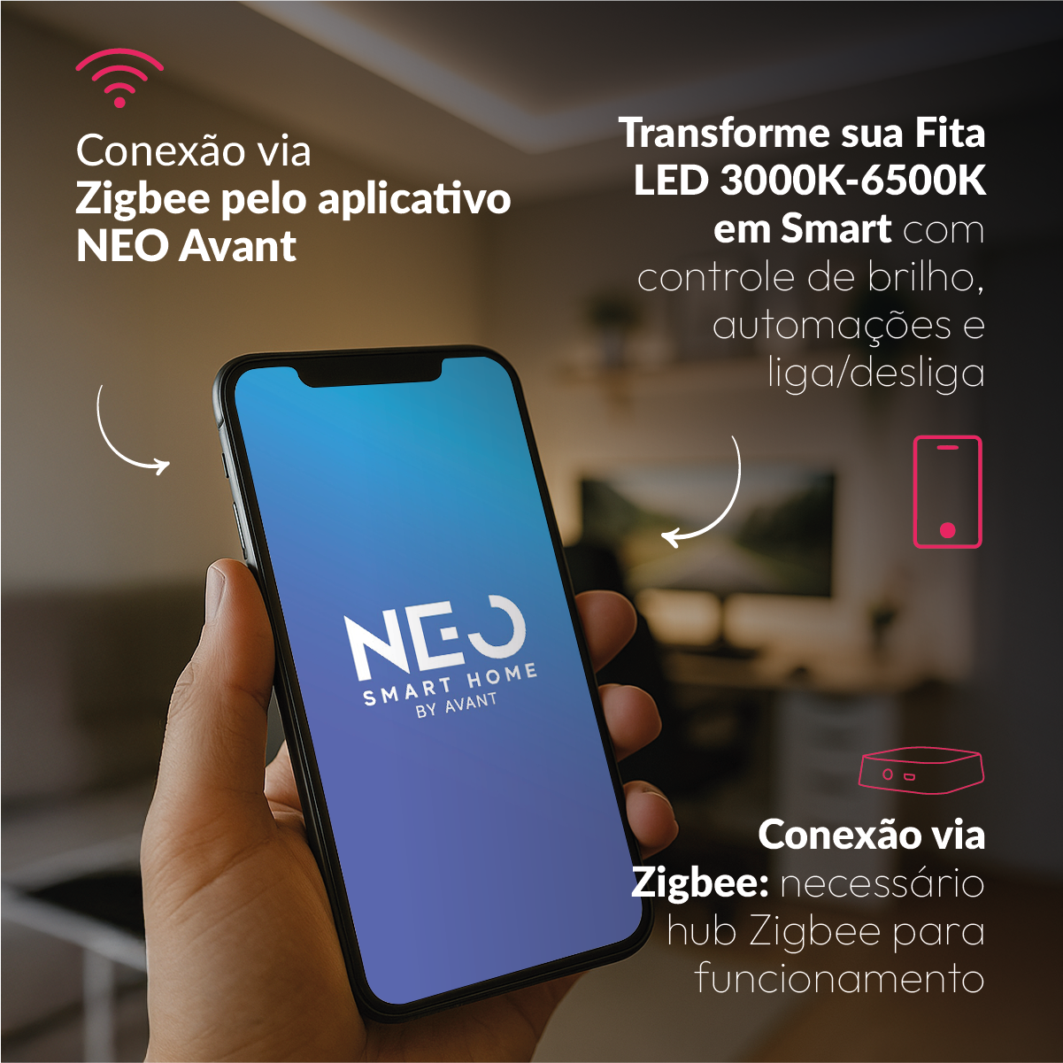 Controlador de Fita Led Inteligente Zigbee Branco Quente/Frio Neo