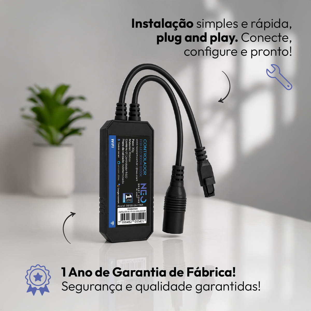 Controlador de Fita Led Inteligente Wi-Fi Branco Quente/Frio Neo