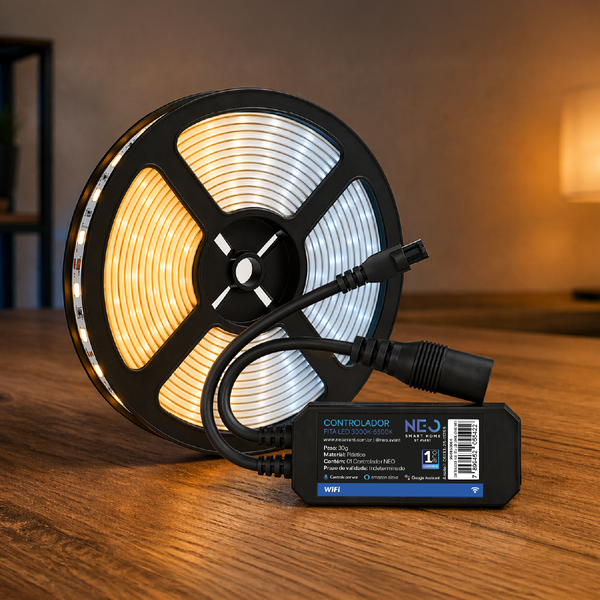 Controlador de Fita Led Inteligente Wi-Fi Branco Quente/Frio Neo