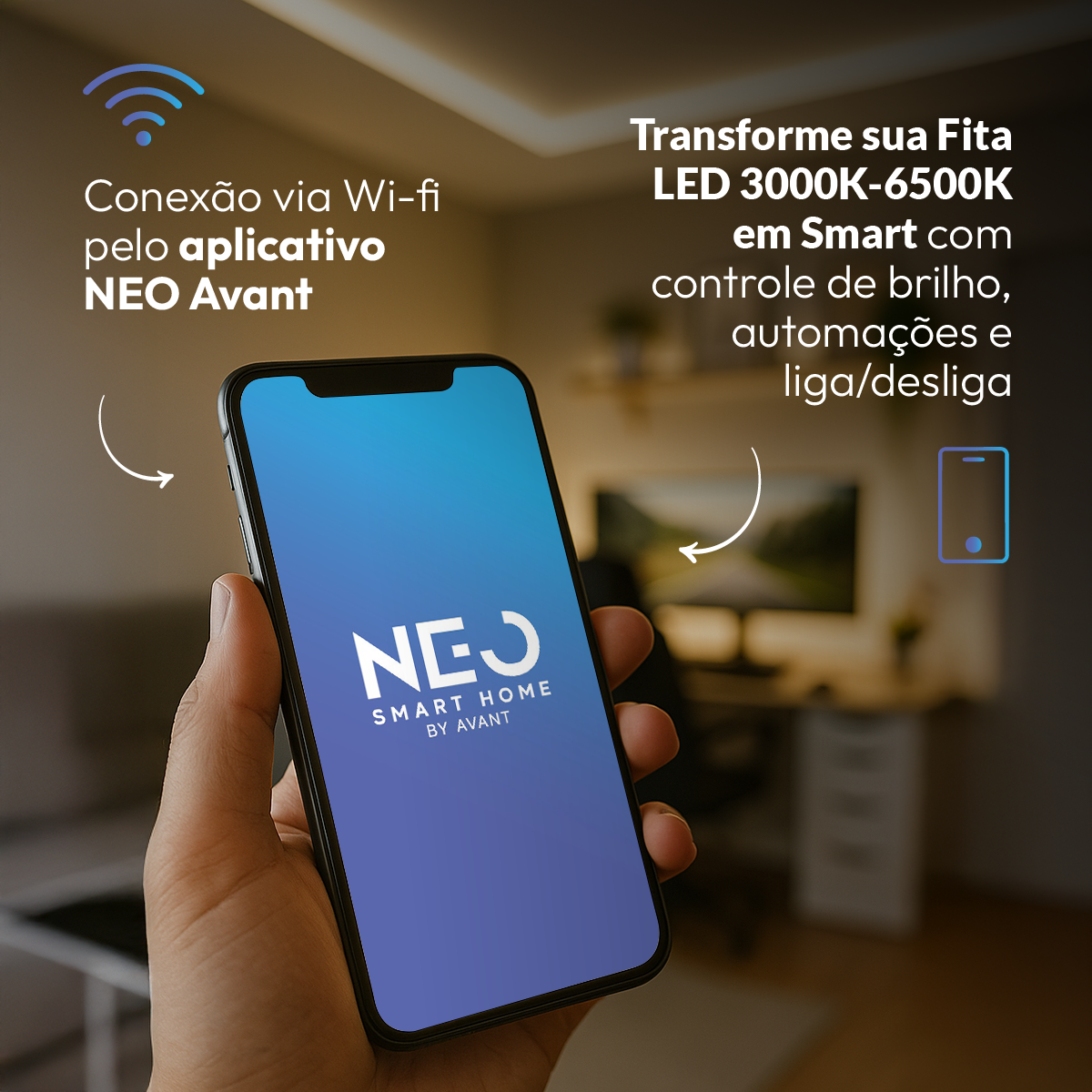Controlador de Fita Led Inteligente Wi-Fi Branco Quente/Frio Neo