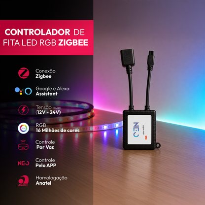 Controlador de Fita Led Inteligente Zigbee Branco Quente/Frio RGB Colorido Neo