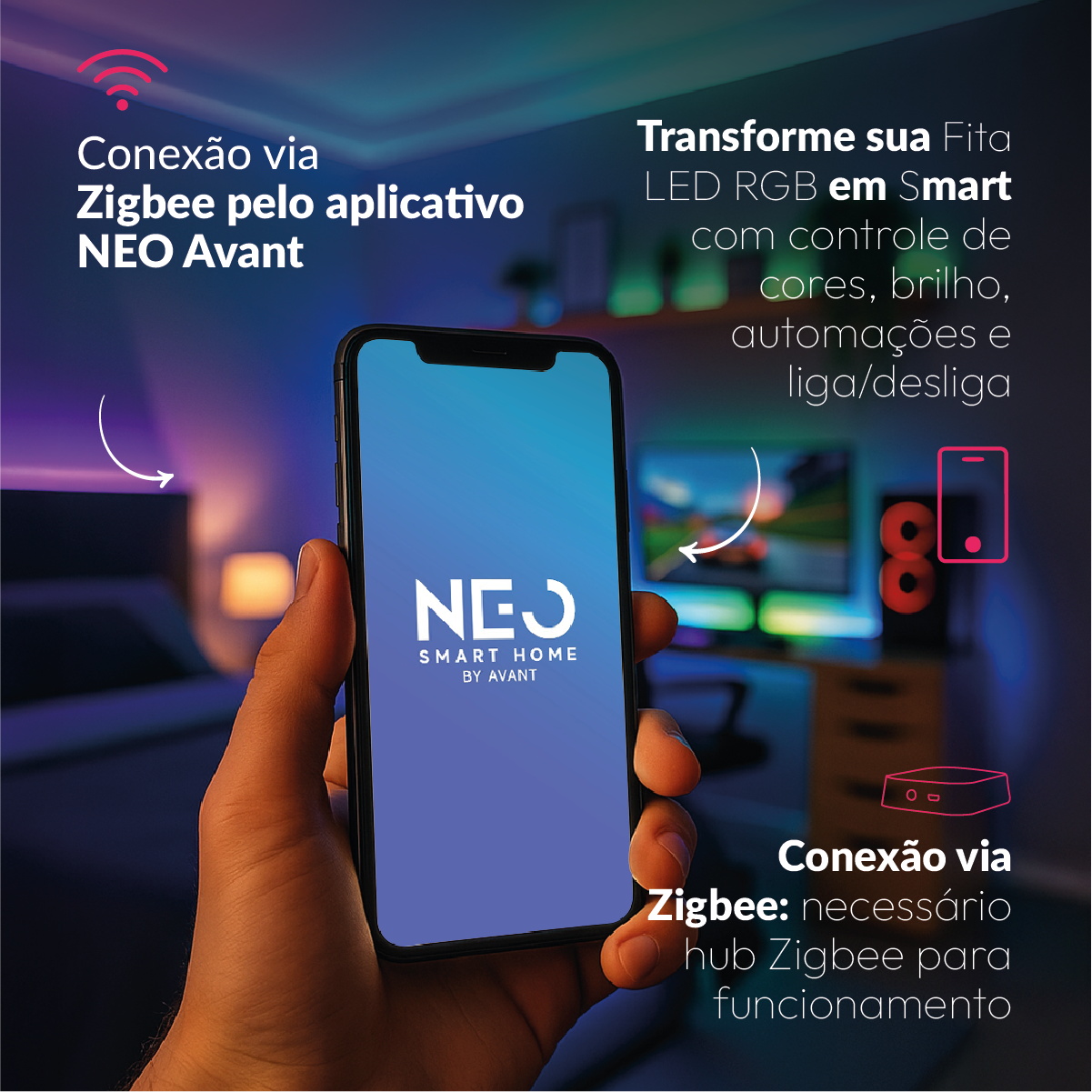 Controlador de Fita Led Inteligente Zigbee Branco Quente/Frio RGB Colorido Neo