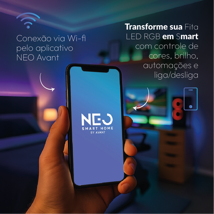 Controlador de Fita Led Inteligente Wifi Branco Quente/Frio RGB Colorido Neo