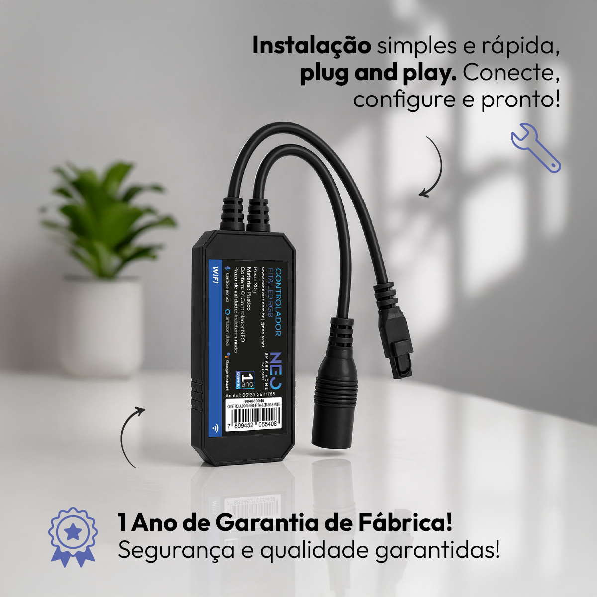 Controlador de Fita Led Inteligente Wifi Branco Quente/Frio RGB Colorido Neo