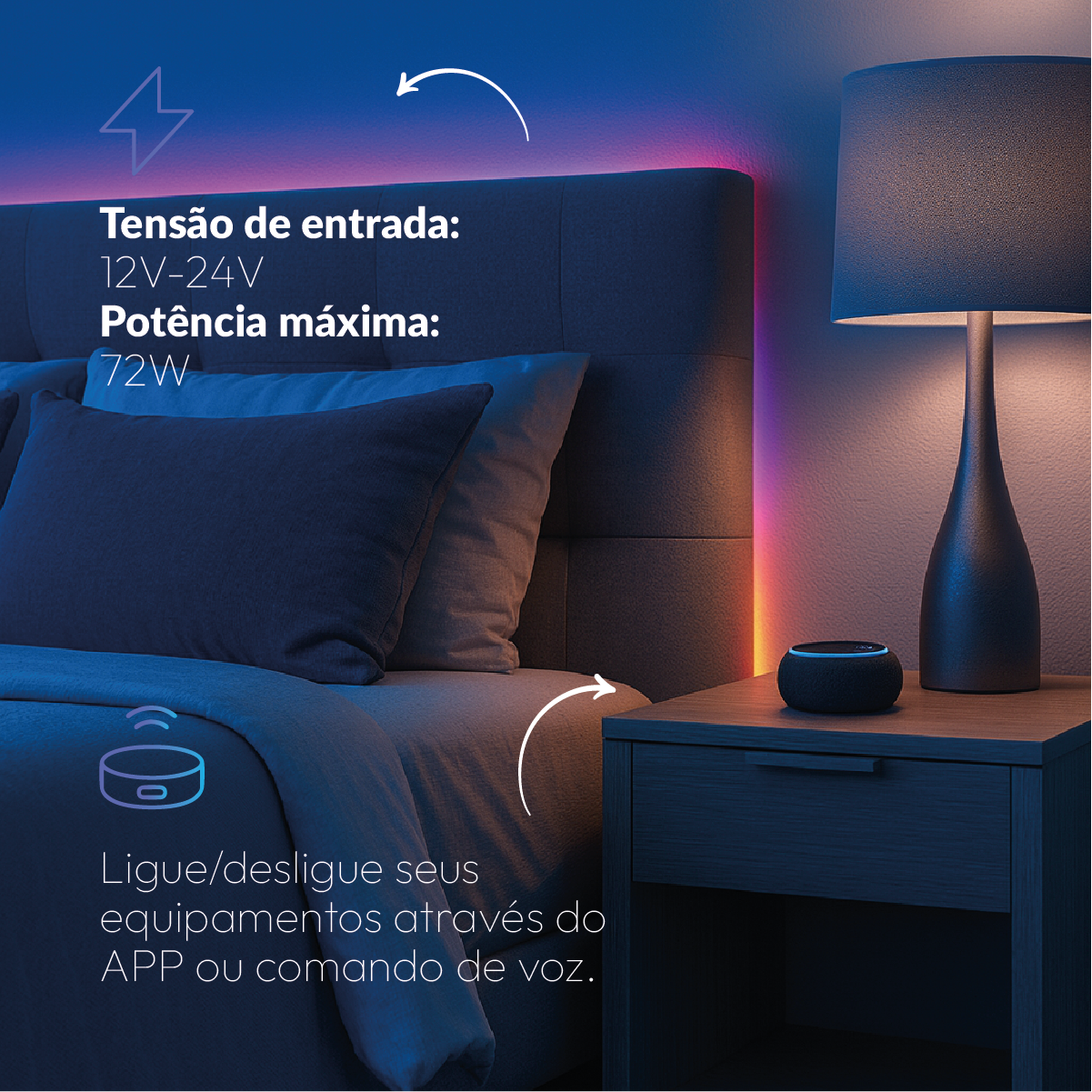 Controlador de Fita Led Inteligente Wifi Branco Quente/Frio RGB Colorido Neo