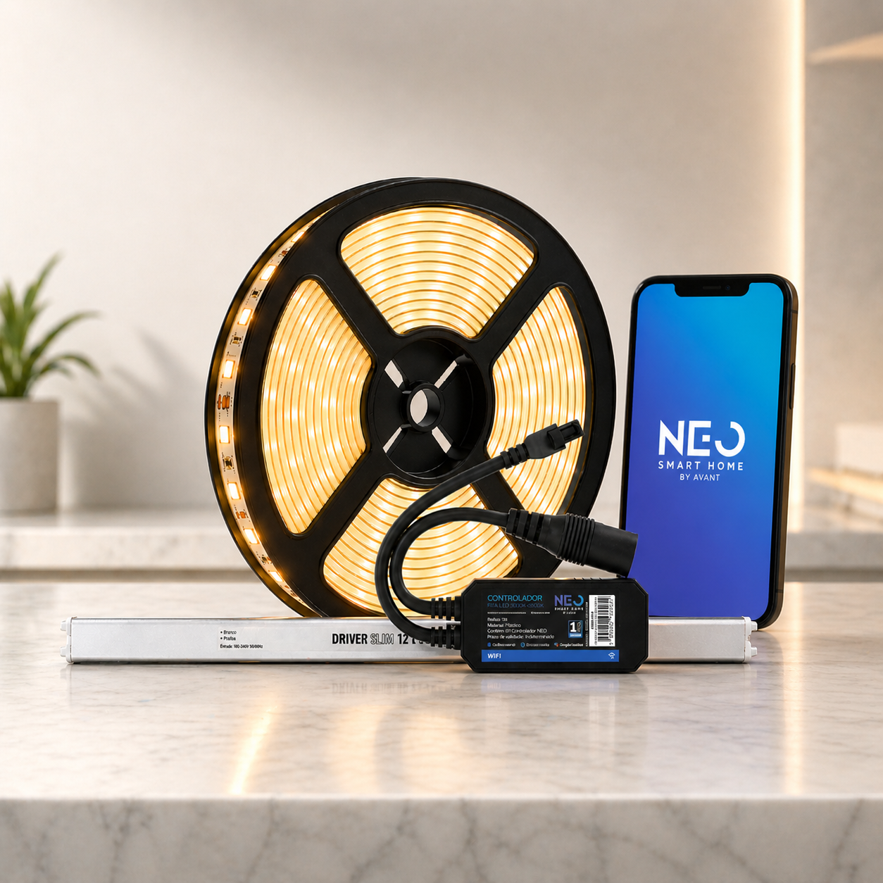 Fita Led Inteligente Wifi 10W 5 Metros 2700K Branco Quente 12v Neo