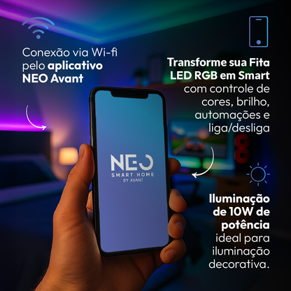 Fita Led Inteligente Wifi 10w 5 Metros Branco Quente/Frio RGB Colorido 12v Neo