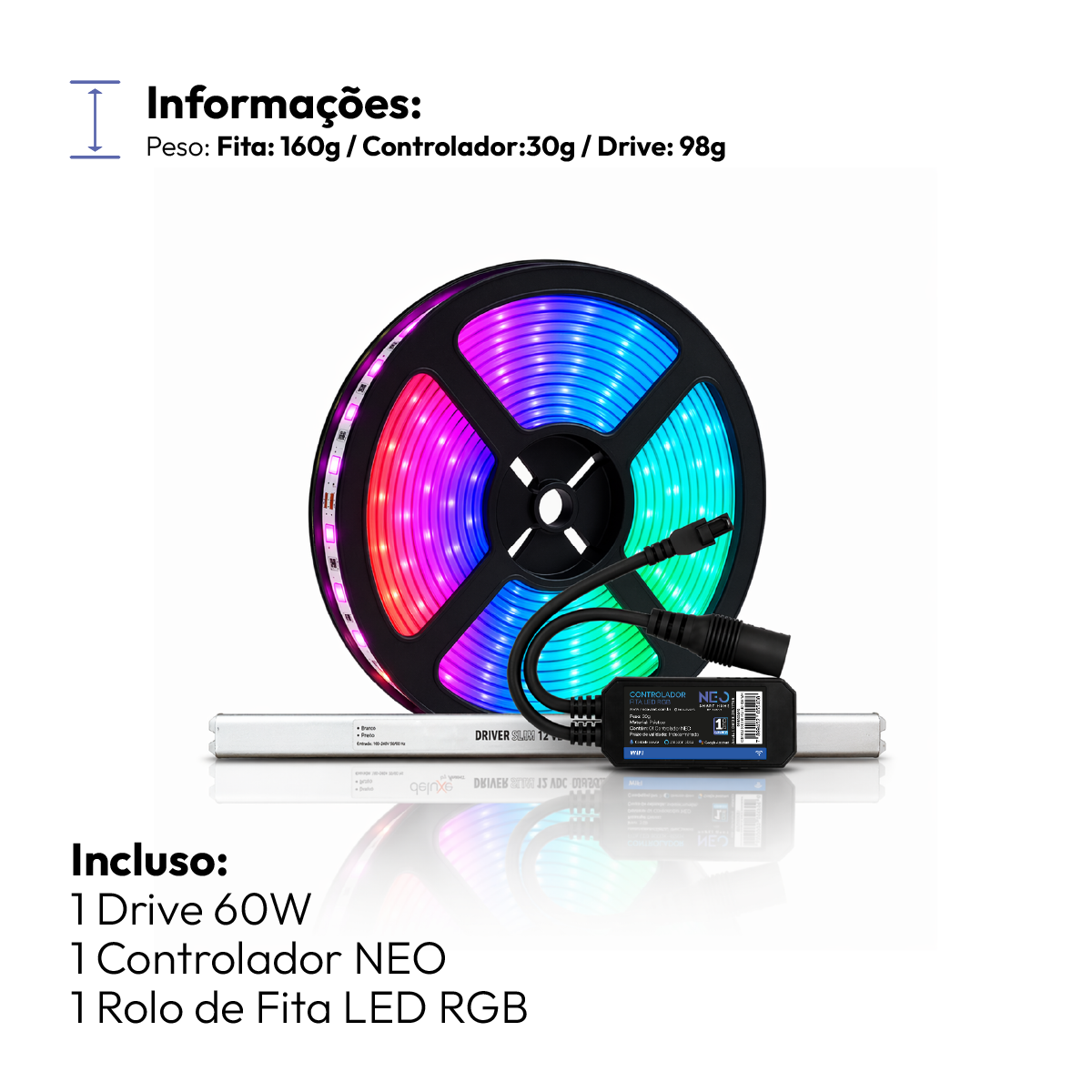 Fita Led Inteligente Wifi 10w 5 Metros Branco Quente/Frio RGB Colorido 12v Neo