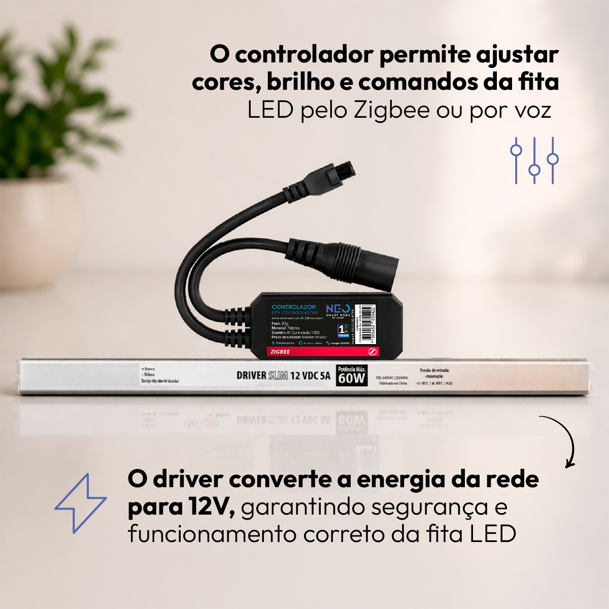 Fita Led Inteligente Zigbee 10w 5 Metros 2700k Branco Quente 12v Neo