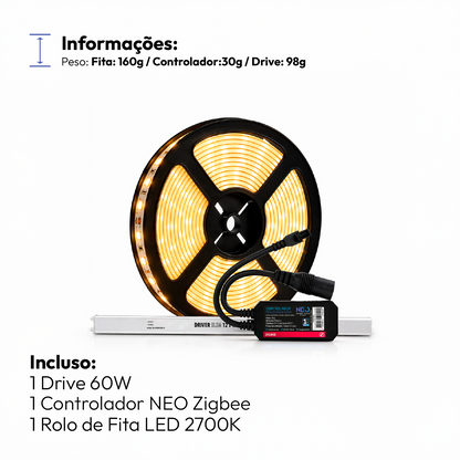Fita Led Inteligente Zigbee 10w 5 Metros 2700k Branco Quente 12v Neo