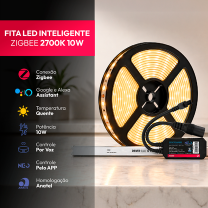 Fita Led Inteligente Zigbee 10w 5 Metros 2700k Branco Quente 12v Neo