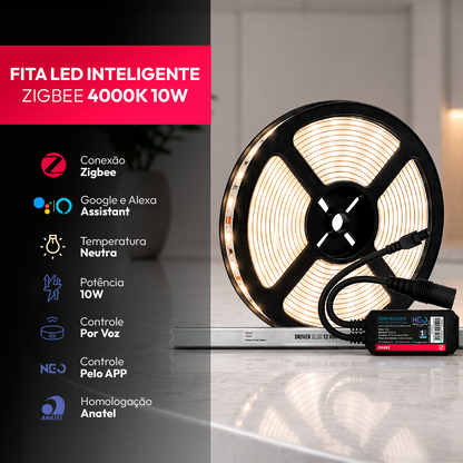 Fita Led Inteligente Zigbee 10w 5 Metros 4000k Branco Neutro 12v Neo