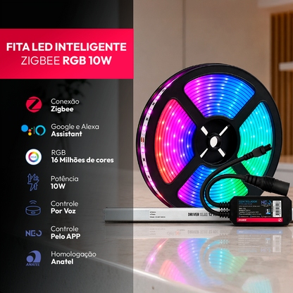 Fita Led Inteligente Zigbee 10w 5 Metros Branco Quente/Frio RGB Colorido 12v Neo