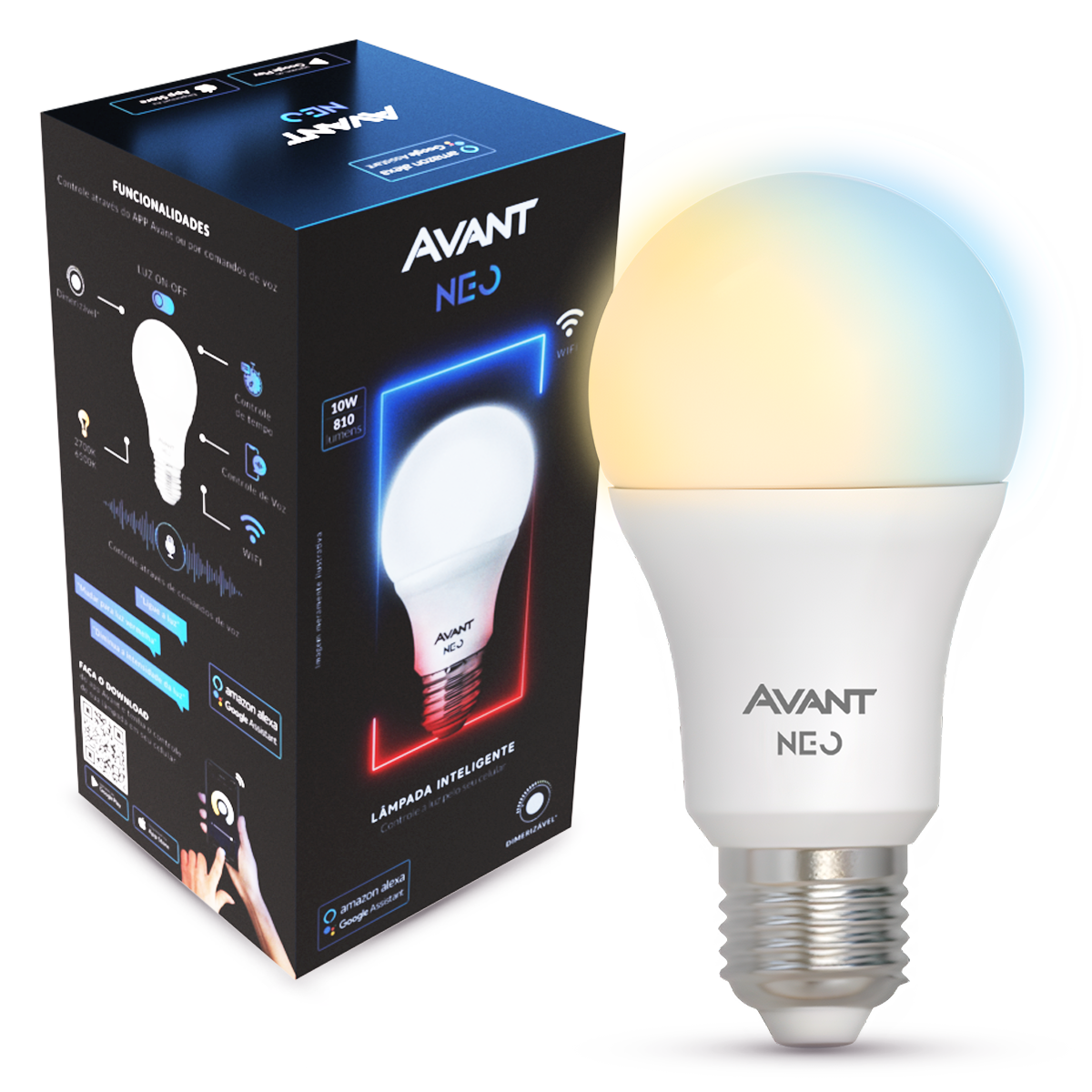 Lâmpada Led Pera Inteligente Wi-Fi 10W Dimerizável Branco Quente a Frio E27 Bivolt Avant Neo