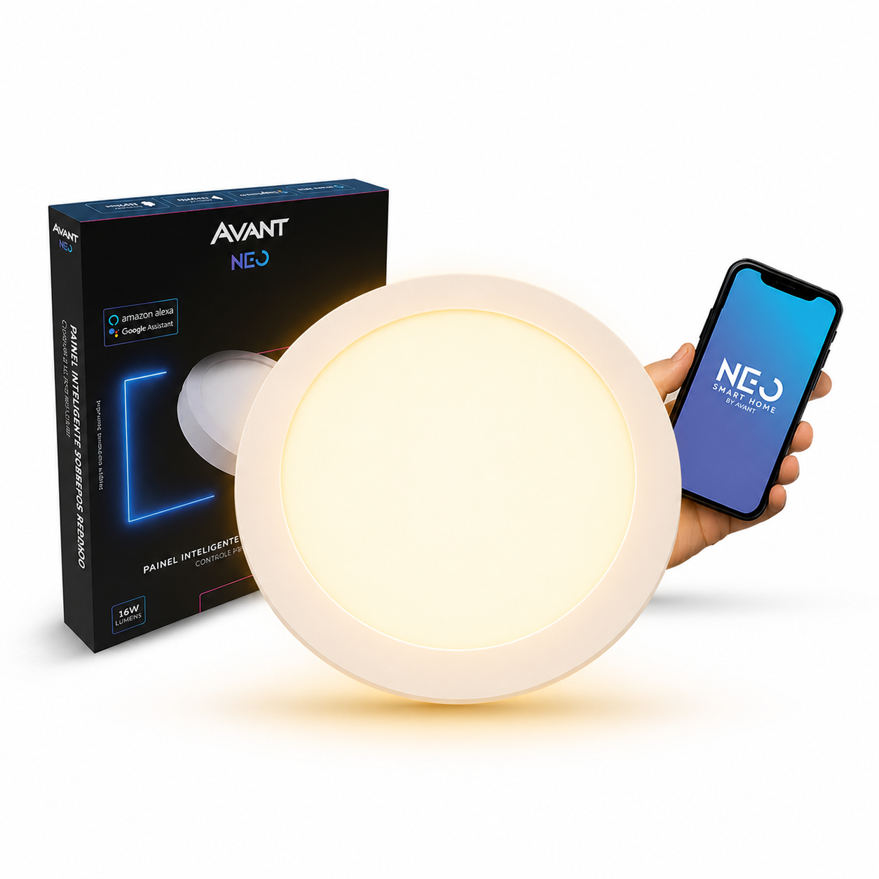 Painel LED Plafon Inteligente de Sobrepor Redondo 24W Dimerizável 30cm Bivolt Neo