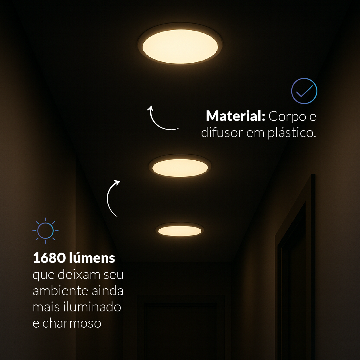 Painel LED Plafon Inteligente de Sobrepor Redondo 24W Dimerizável 30cm Bivolt Neo