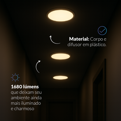 Painel LED Plafon Inteligente de Sobrepor Redondo 24W Dimerizável 30cm Bivolt Neo