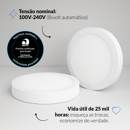 Painel LED Plafon Inteligente de Sobrepor Redondo 24W Dimerizável 30cm Bivolt Neo
