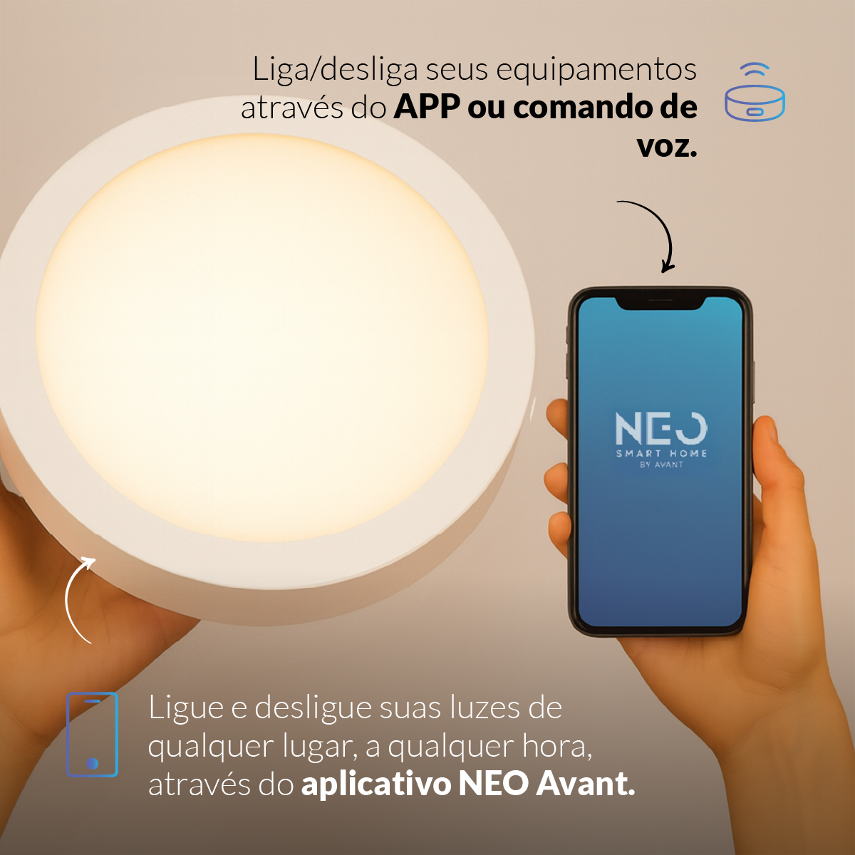 Painel LED Plafon Inteligente de Sobrepor Redondo 24W Dimerizável 30cm Bivolt Neo