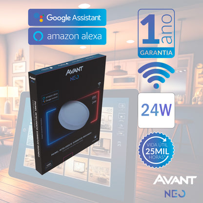 Painel LED Plafon Inteligente de Sobrepor Redondo 24W Dimerizável 30cm Bivolt Avant Neo
