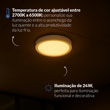 Painel LED Plafon Inteligente de Sobrepor Redondo 24W Dimerizável 30cm Bivolt Neo
