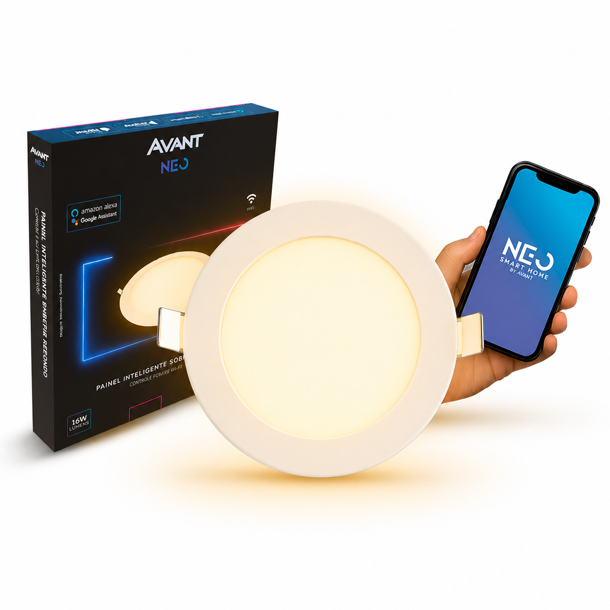 Painel LED Plafon Inteligente de Embutir Redondo 24W Dimerizável 30cm Bivolt Neo