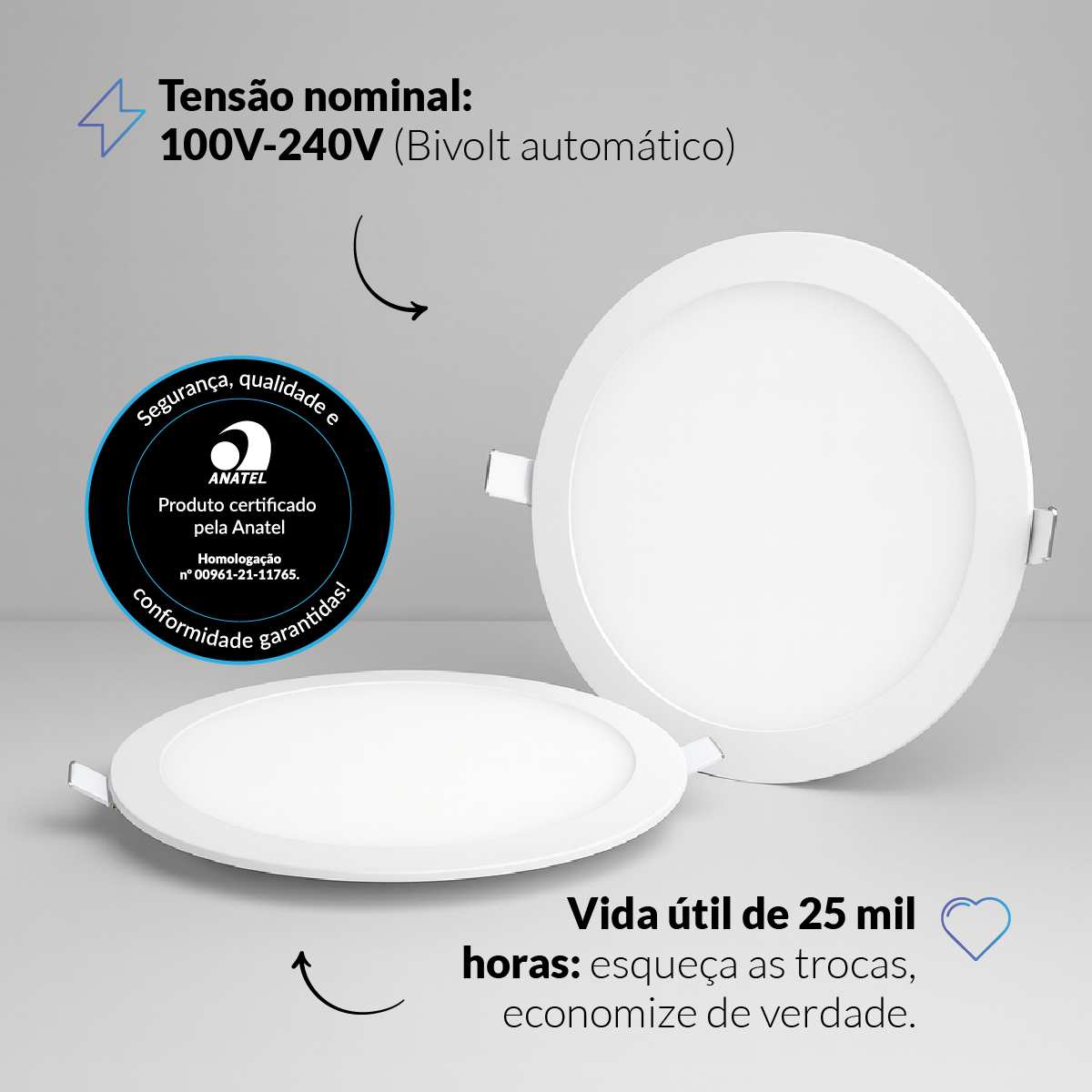 Painel LED Plafon Inteligente de Embutir Redondo 24W Dimerizável 30cm Bivolt Neo