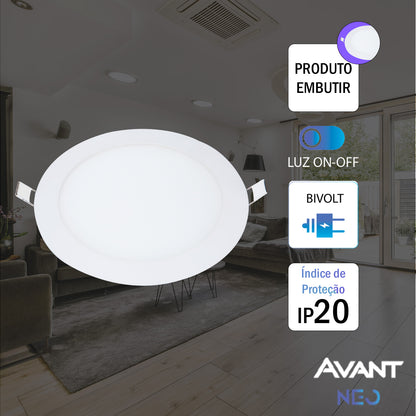 Painel LED Plafon Inteligente de Embutir Redondo 24W Dimerizável 30cm Bivolt Avant Neo