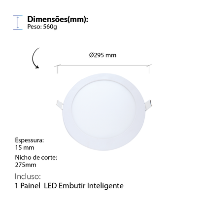 Painel LED Plafon Inteligente de Embutir Redondo 24W Dimerizável 30cm Bivolt Neo