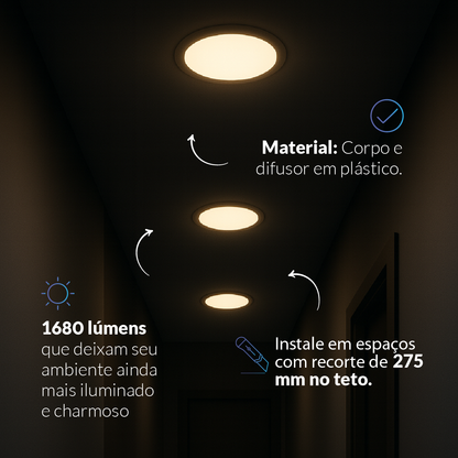 Painel LED Plafon Inteligente de Embutir Redondo 24W Dimerizável 30cm Bivolt Neo