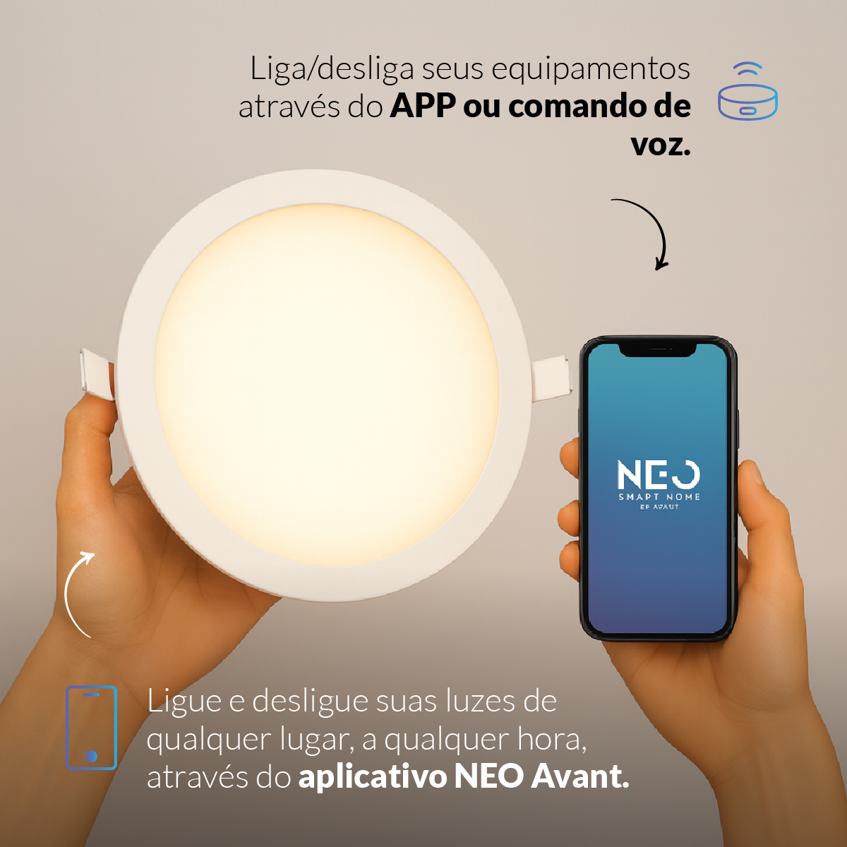 Painel LED Plafon Inteligente de Embutir Redondo 24W Dimerizável 30cm Bivolt Neo