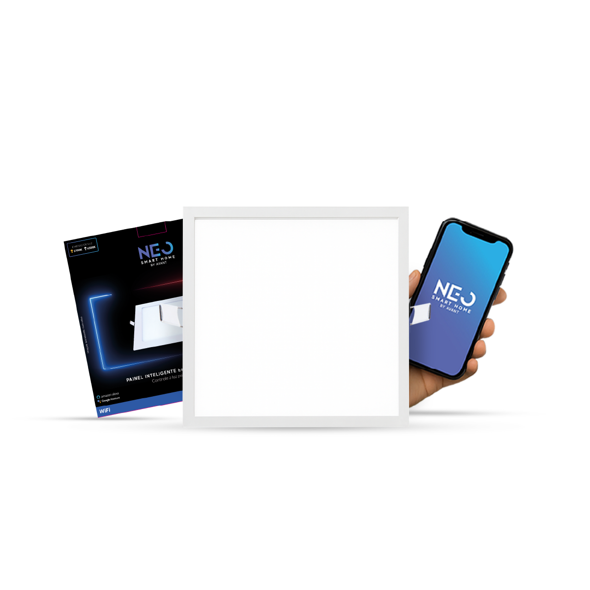 Painel LED Plafon Inteligente de Embutir Quadrado 18W Dimerizável 22cm Bivolt Avant Neo