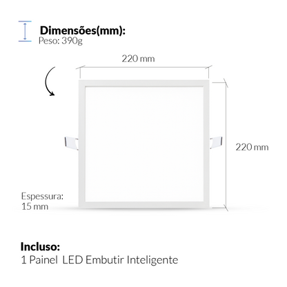 Painel LED Plafon Inteligente de Embutir Quadrado 18W Dimerizável 22cm Bivolt Avant Neo