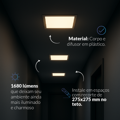 Painel LED Plafon Wifi Inteligente de Embutir Quadrado  24W Dimerizável 30cm Bivolt Neo