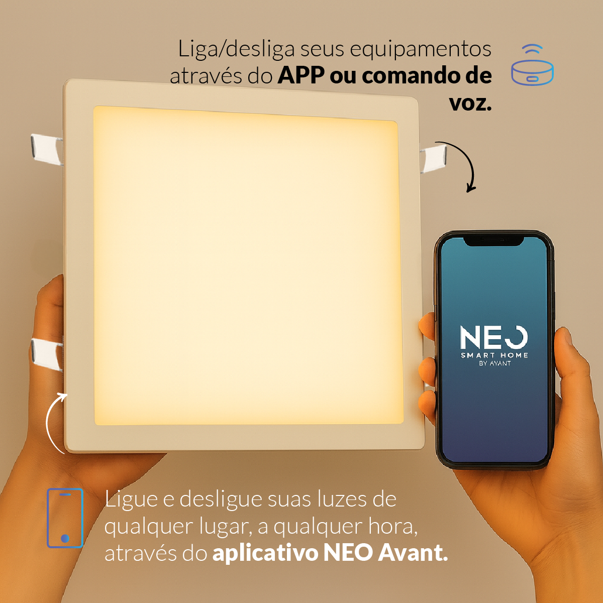 Painel LED Plafon Inteligente de Embutir Quadrado 24W Dimerizável 30cm Bivolt Avant Neo