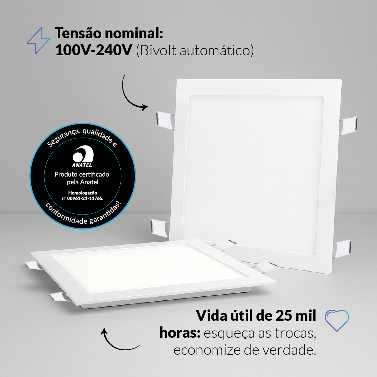 Painel LED Plafon Inteligente de Embutir Quadrado 24W Dimerizável 30cm Bivolt Avant Neo