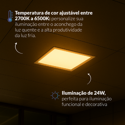Painel LED Plafon Wifi Inteligente de Embutir Quadrado  24W Dimerizável 30cm Bivolt Neo
