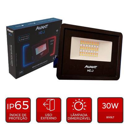 Refletor Led Smart Inteligente Wi-Fi 30W RGB Colorido Bivolt IP65 Preto