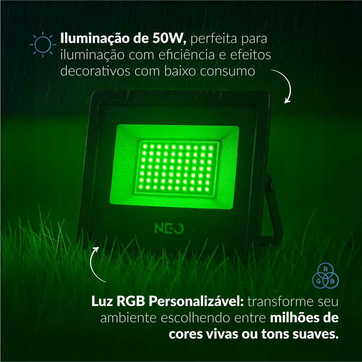 Refletor Led Smart Inteligente Wi-Fi 50W RGB Colorido Bivolt IP65 Preto